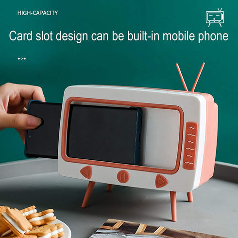 RTWAY Retro TV Tissue Box Multi Storage Container, Mobile Phone Stand Phone Holder for Bedroom, Home and Office