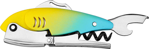 TrueZoo Gillbert Fish Double Hinged Corkscrew, Novelty Wine Key, Waiters Corkscrew Bottle Opener