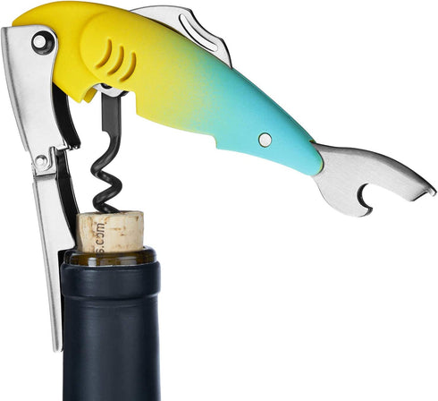 TrueZoo Gillbert Fish Double Hinged Corkscrew, Novelty Wine Key, Waiters Corkscrew Bottle Opener