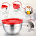 Mixing Bowls with Red Lids Set, P&P CHEF Stainless Steel Mix Nested Bowl for Salad Fruits Egg Cream Mixing, Size 4.6, 3, 1.5, 1, 0.7 QT, Refrigerator & Dishwasher Safe