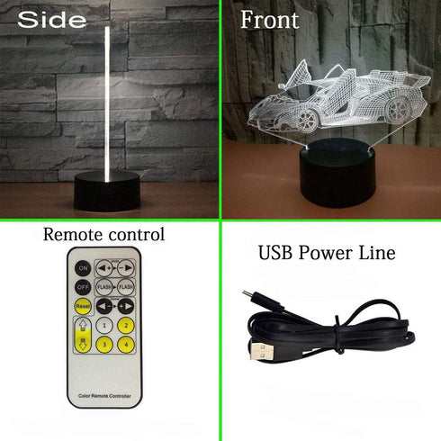 Novelty Race Car 3D Night Light 7 Colors Changing Nightlight with Smart Touch & Remote Control Optical Illusion Lamps for Kids or as Gifts for Women Kids Girls Boys