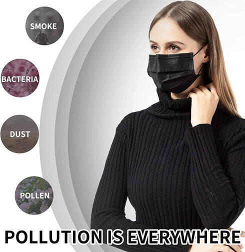 50pcs Black Masks Face Breathable Dust Filter Masks Mouth Cover Disposable Masks with Elastic Ear Loop for Men & Women (Pack of 50 PCS)