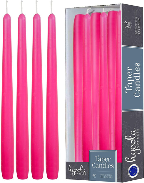 12 Pack Tall Taper Candles - 10 Inch Hot Pink - Fuchsia Dripless, Unscented Dinner Candle - Paraffin Wax with Cotton Wicks - 8 Hour Burn Time