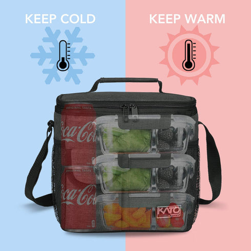 Large Insulated Lunch Bag for Women Men, 10L Leakproof Thermal Reusable Lunch Box for Adult & Kids, Tall Meal Prep Lunch Cooler Tote with 4 Pockets for Office Work by Tirrinia, Black