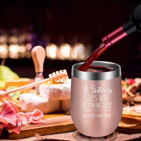 Sisters Gifts from Sister - Christian Tumbler, Religious Gifts for Women - Sister Gifts for Women - Birthday, Valentines Day Gifts for Sister, Cousin - God Sister Gifts - GSPY Sister Wine Tumbler Cup