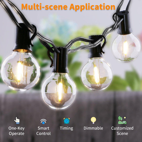 Bomcosy Patio Lights - Outdoor String Lights 30FT Smart Globe String Lights with Waterproof Shatterproof 15+1(Spare) G40 Led Bulbs, 2.4GHz Wi-Fi & Alexa Control Hanging Lights for Garden, Backyard