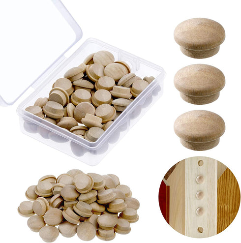 50 Pieces Button Plugs Wood Button Top Plugs Furniture Plugs Wood Screw Hole Plugs Flat Head Wood Plugs Screw Plug Wooden Hole Plugs Wood Caps Wood Screw