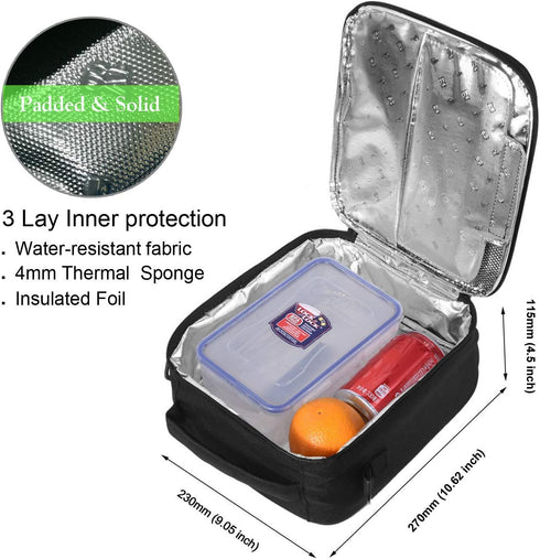 Lunch Box with Padded Liner,Amersun Spacious Insulated Lunch Bag Durable Thermal Lunch Cooler Pack with Strap for Men Women Boys Girls Adults School Sport Beach Picnic Work Camp,2 Pocket(Black Gray)