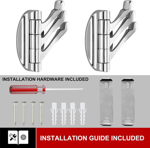 KOKOSIRI Swivel Hooks Solid Metal Foldable Towel Hooks with Multi Three Rotating Arms Swing Arm Triple Robe Hook Hanger, Wall Mounted, Polished Chrome, B1009CH-P2