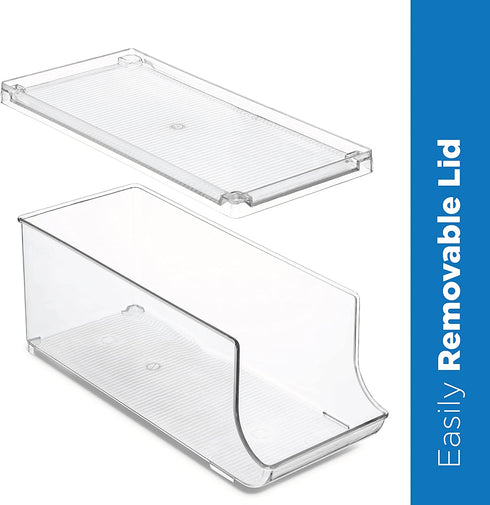 Set of 2 Stackable Refrigerator Organizer Bins Pop Soda Can Dispenser Beverage Holder for Fridge, Freezer, Kitchen, Countertops, Cabinets - Clear Plastic Canned Food Pantry Storage Rack Holds 9 Cans