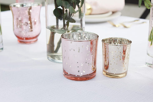 Just Artifacts 2.75-Inch Speckled Mercury Glass Votive Candle Holders (12pcs, Gold)