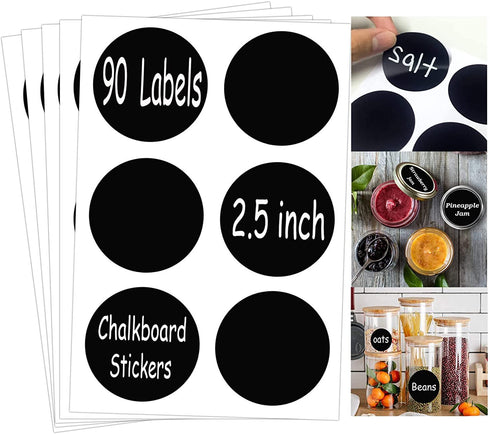 Chalkboard Labels Sticker - 90 Reusable Round Chalkboard Mason Jar Lid Canning Label, 2.5 inch Removable Waterproof Blackboard Sticker Label for Organizing, Pantry Storage Party Decoration & Craft DIY