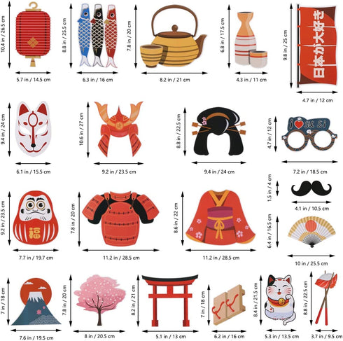 PRETYZOOM 20pcs Japanese Party Photo Booth Props Japan Photo Props Kabuki Kitsune Samurai Decor for Birthday Halloweeen Christmas Party