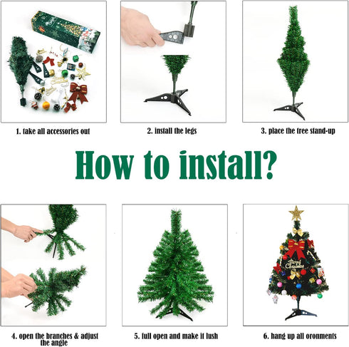 Artificial Mini Christmas Tree, 24 Inch Small Table Top Christmas Tree with Lights Hanging Ornaments Tree Star Topper for Kids Christmas DIY Project for Xmas Home Indoor Desk Tabletop Decoration
