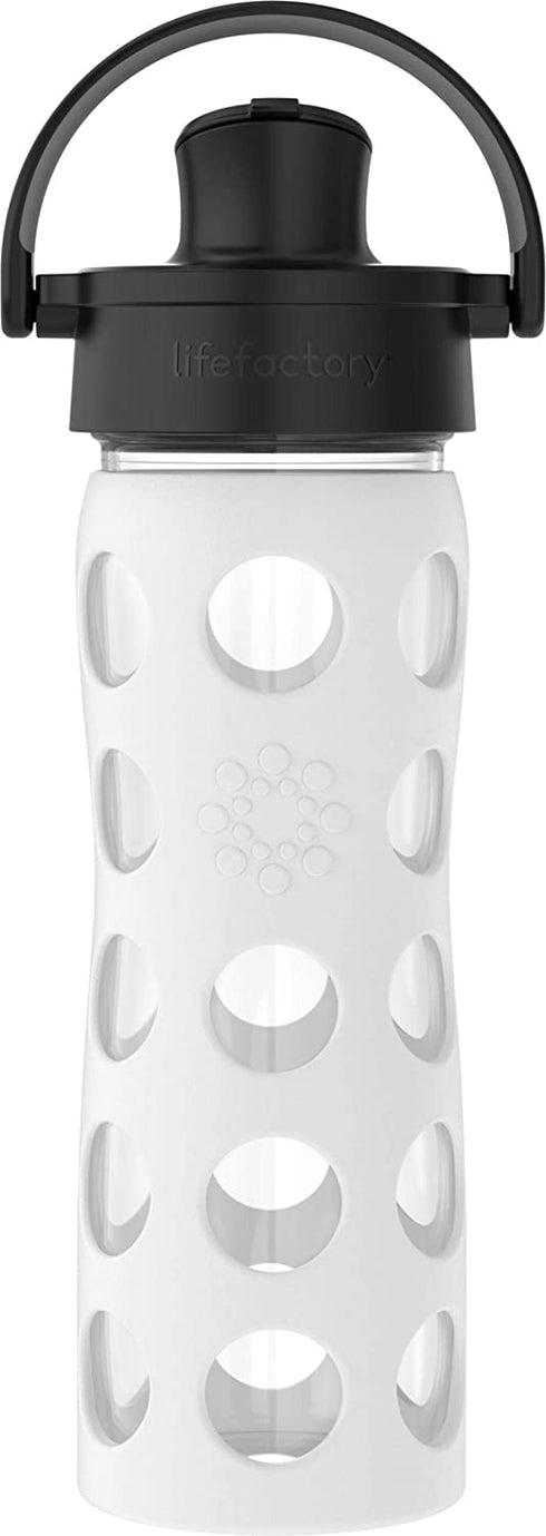 Lifefactory 16-Ounce Glass Water Bottle with Active Flip Cap and Protective Silicone Sleeve, Optic White