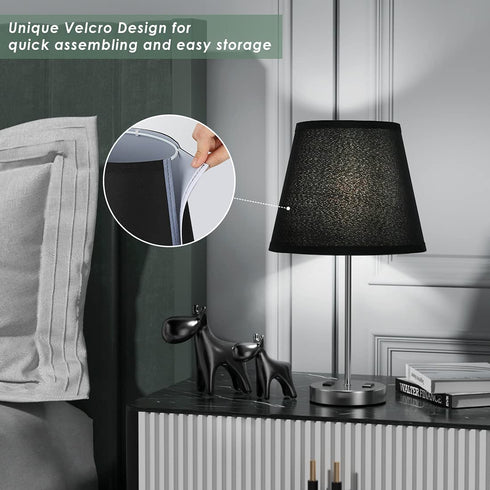 Innqoo Touch Control Table Lamp - Modern Black Nightstand Lamp with 2 AC Outlets, 3 Way Dimmable Small Bedside Lamp for Night Table Side Table End Table Coffee Table, Daylight LED Bulb Included
