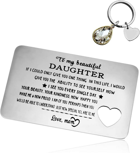 Engraved Wallet Insert Card for Daughter from Mom Inspirational Gifts for Her Women Graduation Birthday Christmas Wedding Gifts for Teens Girls Motivational Gift Encouragement Card Keychain Set Gift