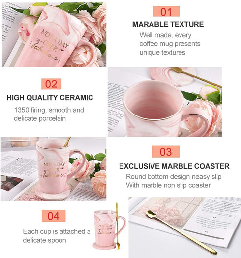 Not a Day Over Fabulous Coffee Mug Birthday Gifts for Women, Birthday Gift Ideas for Best Friends female, BBF, Her, Sister, Wife, Mom, Aunt Ceramic Marble Coffee Mug with Box Packing Pink 14OZ