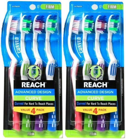 Reach Advanced Design Curve Firm Toothbrushes, 4 Count (Pack of 2) Total 8 Toothbrushes, Colors May Vary