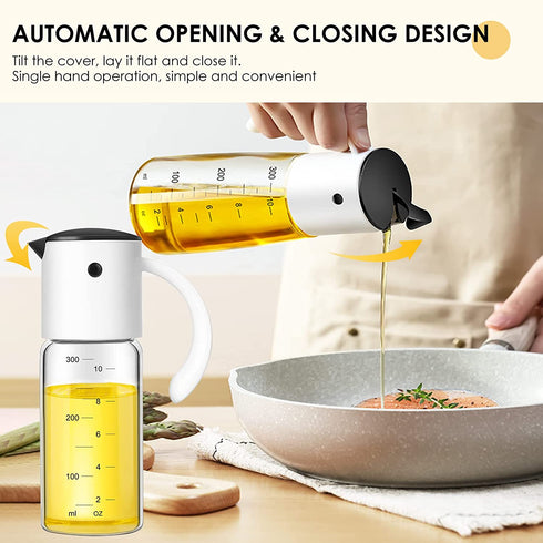 YBDEnevy Olive Oil Dispenser Bottle for Kitchen Cooking Oil Container with Automatic Cap Oil Vinegar Dispenser Set 300ml Olive Oil Bottle with Automatic Cap 2 Packs (yellow&white)