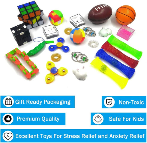 Fidget Toys Set, Sensory Toys for Adults Kids ADHD ADD Anxiety Autism, Stress Relief Toys for School Supplies Classroom Rewards, Birthday Party Favors, Carnival Prizes, Goody Bag Pi±ata Fillers