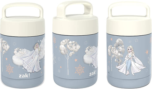 Zak Designs Kids' Vacuum Insulated Stainless Steel Food Jar with Carry Handle, Thermal Container for Travel Meals and Lunch On The Go, 12 oz, Elsa