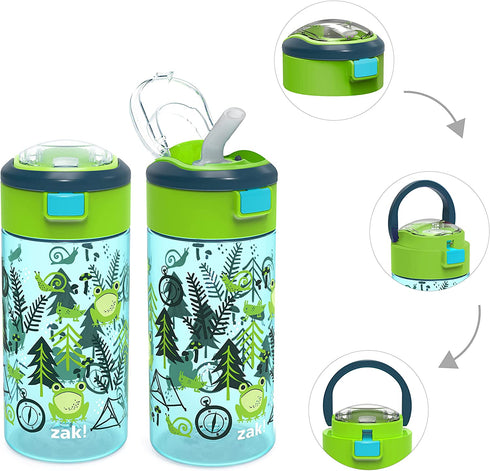 Zak Designs Genesis Non BPA Plastic 18 oz Kids Water Bottle 2 Pieces set Leak-Proof Design is Perfect for Outdoor Sports with Interchangeable Lid and Built-In Carry Handle, Campout
