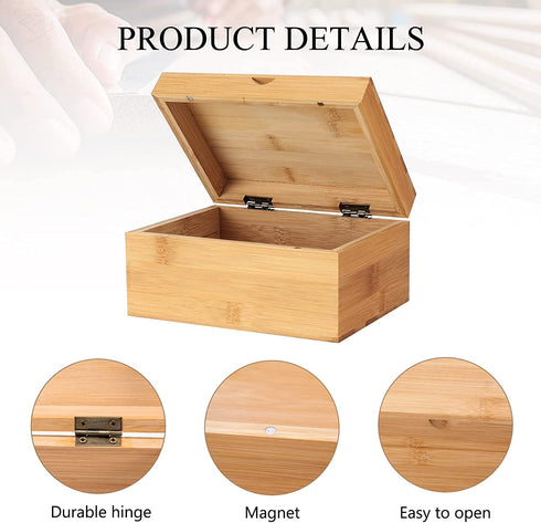 Woiworco Wood Box for Crafts, 6.7 x 5.1 x 3.1 inch Natural Bamboo Wooden Boxes Wooden Box for Art and DIY Hobbies, Decorative Box and Home Storage Wooden Keepsake Box Gift