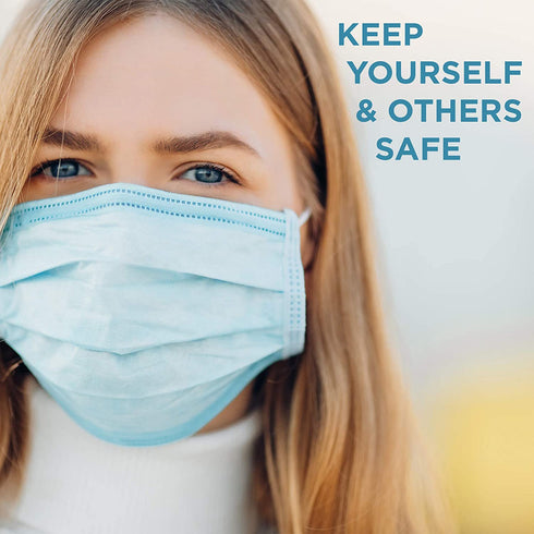 Jumbl Blue Disposable Face Masks | Protective 3-Ply Breathable Comfortable Nose/Mouth Coverings for Home & Office | Elastic Ear Loop 3-Layer Safety Shield for Adults/Kids | Pack of 100 Ships from USA