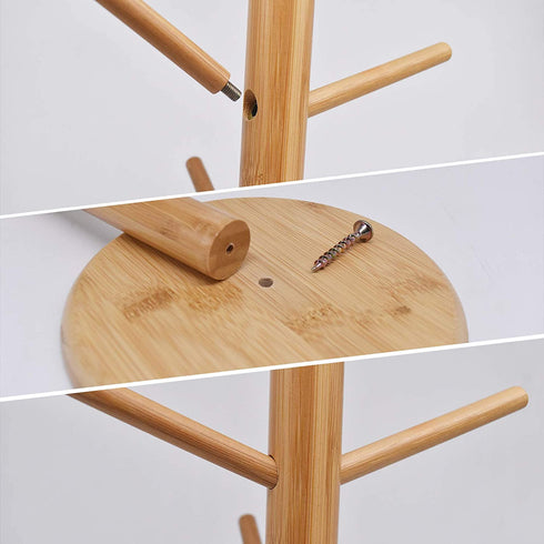 Bamboo Mug Holder Tree, Coffee Mug Rack, Hanging Coffee Cup Holder for Counter, Coffee Bar Organizer Accessories, Coffee Stands for Kitchen, Tea Cup Holder with 6 Hooks Mug Storage Shelf (1 Pack)