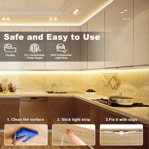 LED Strip Lights Warm White, 16.4ft Dimmable LED Light Strip with RF Remote, 300 Bright 3000K 2835 LEDs, Plug-in Adhesive Rope Lights with Timing Mode for Living Room Bedroom Kitchen Cabinet Mirror