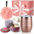 Gifts for Women Birthday Unique - Funny Insulated Wine Tumblers Rose Gold and Candles 2 Pack and Bath Loofah XL Bath Set - Unique Gifts for Women - Mom Sister Friends Female Grandma Birthday Gifts