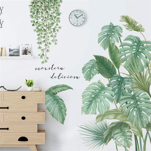 Aeemyonw Palm Leaf Wall Stickers Green Plants Wall Decor Jungle Leaf Wall Posters Wall Stickers Art Murals for Bedroom Living Room Home Decoration