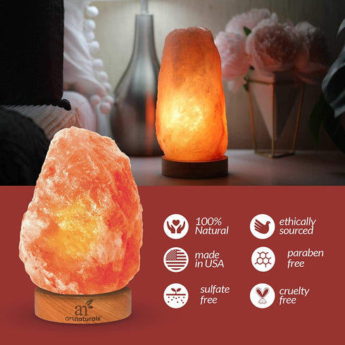 artnaturals Himalayan Rock Salt Lamp - Natural Glow Salt Night Light -Hand Carved Pink Crystal from Pure Salt - for Rest, Relaxation and Energy - Real Wooden Base