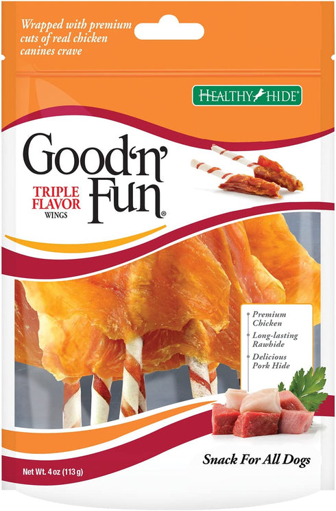 Good 'N' Fun Triple Flavor Wings, Made with Real Meat, Treats for All Dog Sizes, 4 ounce
