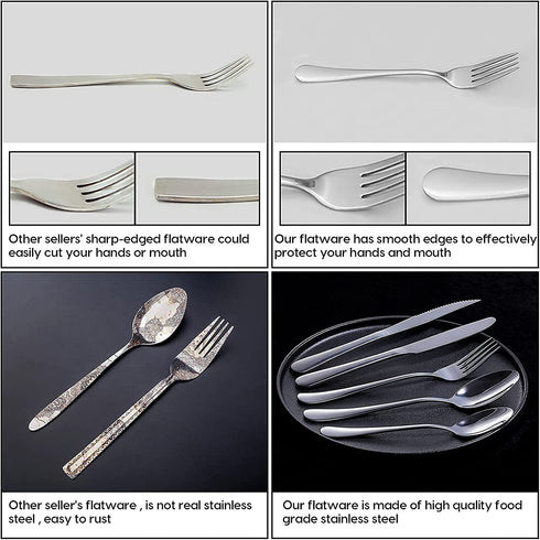 24-Piece Silverware Set with Steak Knives, Premium Stainless Steel Flatware Set for 4, Elegant Cutlery Utensil Sets, Tableware Set Include Knives Forks Spoons, Mirror Polished& Dishwasher Safe