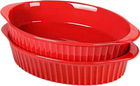 Foraineam Porcelain Oval Baking Dish Set, 2 Pcs Oven Safe Au Gratin Pans Small Table Serving Dishes, Lasagna Pan Crme Brulee Bakeware Set with Double Handles