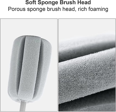 4 Pack Soft Sponge Bottle Cleaner Brush, Grey Plastic Handle Wine Glass Cup Brush Scrubber, Washing Brush Vase Bottle Pot Cleaning Brush with Traceless Hook, Long and Small Size 10€? 15€?