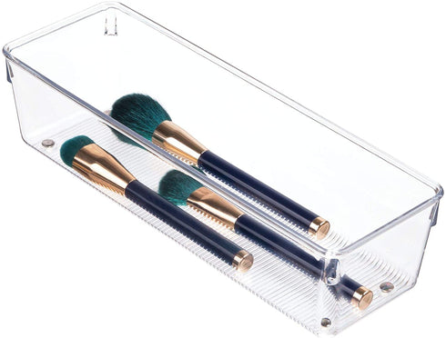 iDesign Linus Kitchen Drawer Organizer for Silverware, Spatulas, Cutlery, Gadgets, Office Supplies, Cosmetics, 4" x 12" x 3", Set of 2, Clear