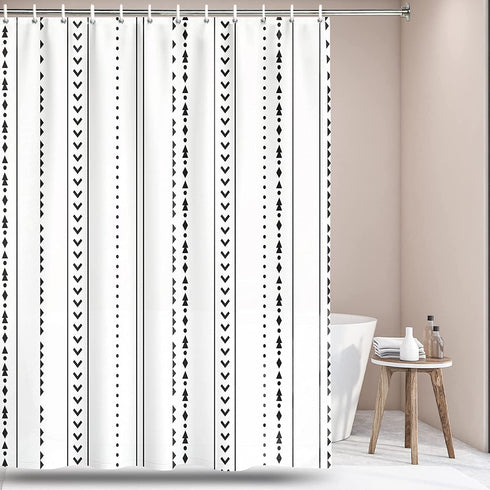 Yuiqear 71x71 Boho Shower Curtain Black and White Fabric Bathroom Curtains Set with Hooks, Chic Triangle Geometric Bath Curtain, Heavy Duty and Waterproof for Modern Hotel Decor