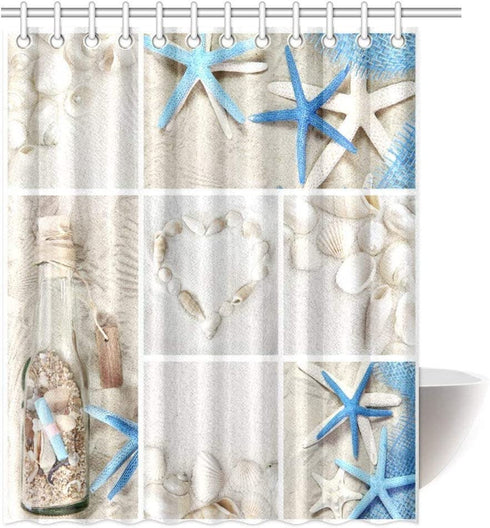 Meet 1998 Seashells Waterproof Shower Curtain Bathroom Curtains,36x78inch Small Stall Size Seacoast with Sand Colorful Various Seashells and Starfish Tropics Aquatic Wildlife Theme