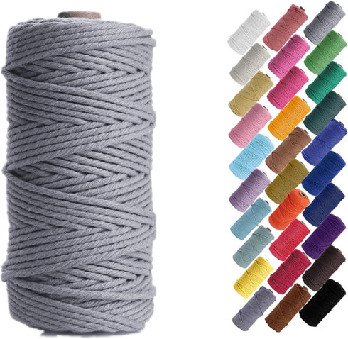 HAPYLY Macrame Cord Natual Macrame Cotton Cord DIY Craft Cord Spool Twine Rustic String Cotton Rope for Wall Hanging,Plant Hangers,Crafts,Knitting,Decorative Projects 3mm x100m (Gray)