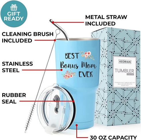 KEDRIAN Stepmom Tumbler 30oz, Step Mom Gifts, Stainless Steel Vacuum Sealed, Stepmom Presents For Birthday, Gifts For Your Second Mom, Best Stepmother Gift, Bonus Mom Gifts