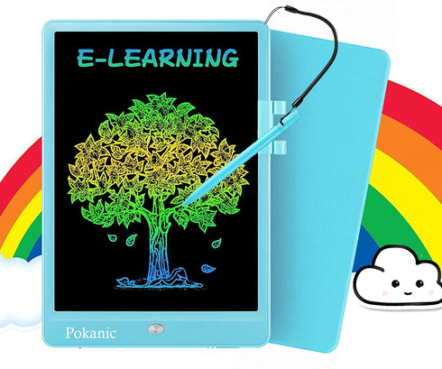 Pokanic Colorful LCD Pad Drawing Tablet Learning and Educational Writing Board Erasable Reusable Toy Magic Doodle for Kids Children Student Teacher School Home Office (Blue, 10 inch)