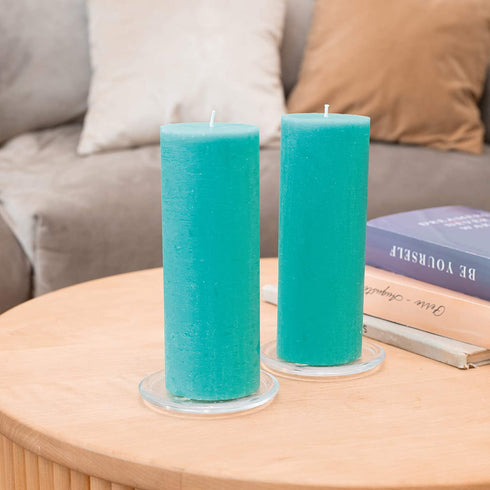 CANDWAX 3x8 Pillar Candle Set of 2 - Decorative Rustic Candles Unscented and No Drip Candles - Ideal as Wedding Candles or Large Candles for Home Interior - Turquoise Candles