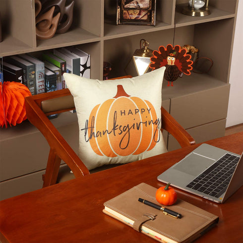 JOVITEC 6 Pieces Thanksgiving Day Autumn Throw Pillow Case Cushion Covers for Couch Sofa 18 x 18 Inch, Linen