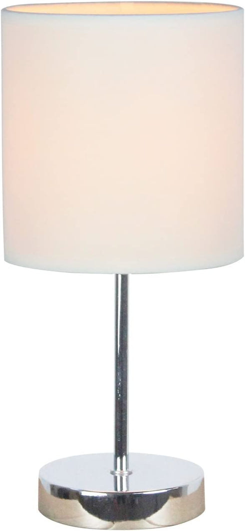 Simple Designs Home LT2007-WHT Chrome Fabric Shade, 5.51" x 5.51" x 11", White Mini Basic Table Lamp