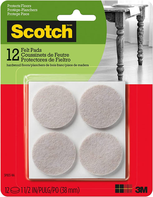 Scotch SP803-NA Felt Furniture Pads, 12 Count (Pack of 1), Beige
