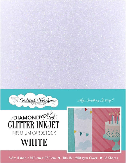 White Diamond Print Glitter Inkjet Premium Cardstock - 8.5 x 11 inch - 104lb / 280gsm Cover - 15 sheets from Cardstock Warehouse