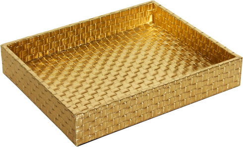Gurfuy Rectangular Braided Gold Faux Leather Small Serving Tray 10" x 8" Modern Elegant Decorative Tray for Coffee Table Jewelry Perfume Organizer Living Dining Room Coffee Table Bathroom Office